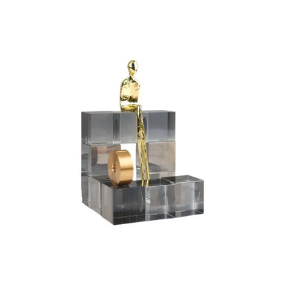 DecorBites™ Geometric Stair Crystal Ornament Metal Gold Sculpture