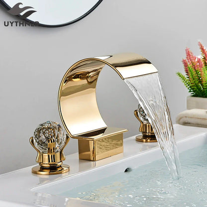 Decorbites™ Kristall-Wasserfall-Waschbeckenarmatur mit breitem Auslauf für Badezimmerwaschbecken – Heiß und Kalt