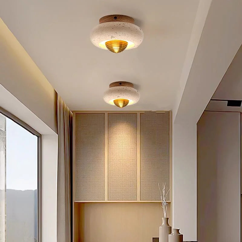 DecorBites™ LED Ceiling Lamp Natural Yellow Travertine Walnut Wood Ceiling Lights