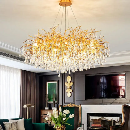 DecorBites™ Crystal Water Drop LED Chandelier for Luxurious Living Room Decor.