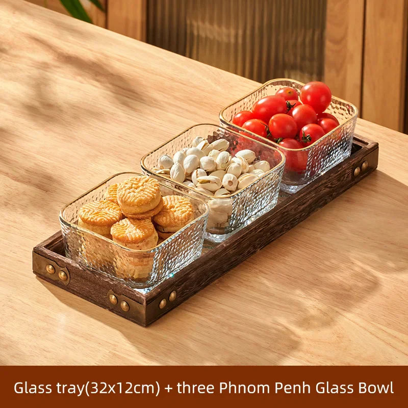 Glass Wood Serving Tray