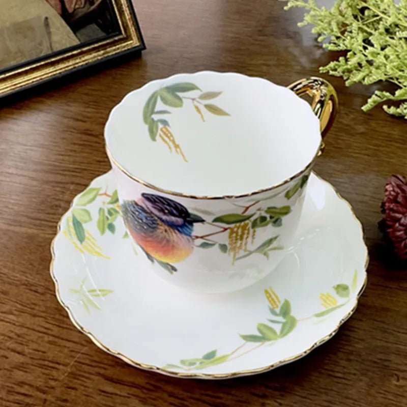 Decorbites™ Vogelmuster Keramik vergoldete Kaffeetasse & Untertasse Set