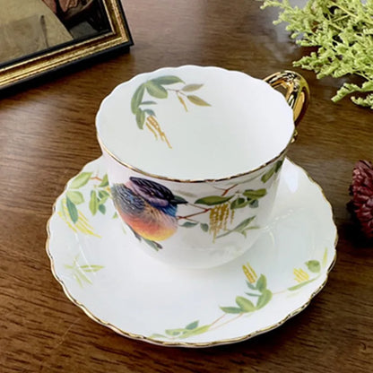 Decorbites™ Vogelmuster Keramik vergoldete Kaffeetasse & Untertasse Set
