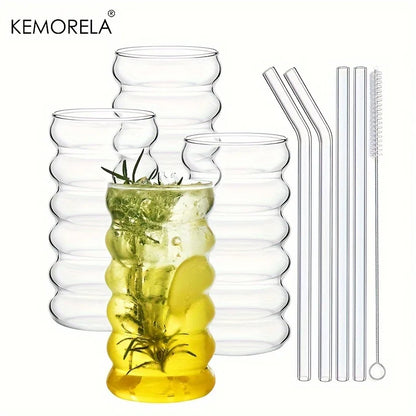 Decorbites™ 500ML Wellenförmige Getränke-Gläser mit Strohhalmen - Vintage Glasbecher