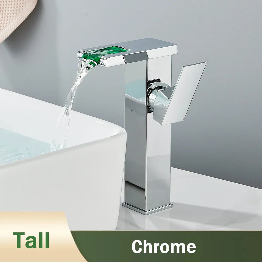 Black Waterfall Basin Faucet With Hydroelectric Mixer