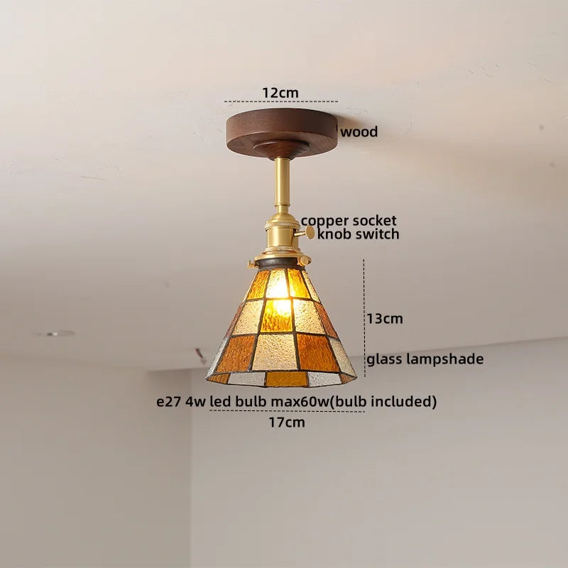 Nordic Glass Wood Ceiling Light For Foyer
