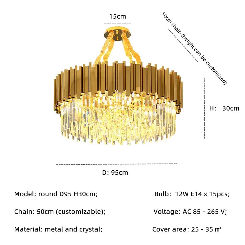 Gold Crystal LED Pendant 18-Light 2-Tier Design