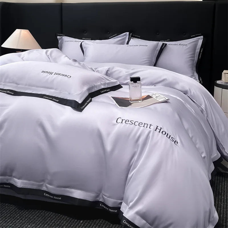 Decorbites™ Eissilber-Stickerei-Bettwäsche-Set | Hautfreundliches Bettbezug-Set | Daunendecken-Sets