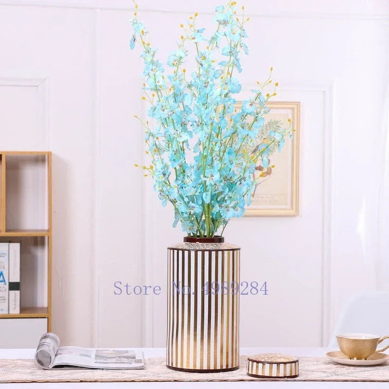 Decorbites™ Goldener Streifen-Keramikvase mit Deckel, moderne Aufbewahrungsglocke für die Hausdekoration
