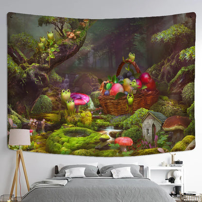 Decorbites™ Kleiner Frosch Tapisserie Wandbehang - Wald-Psychedelische Kunst für das Kinderzimmer