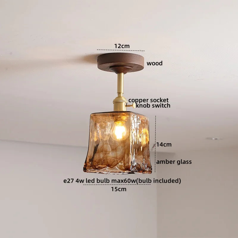 Nordic Glass Wood Ceiling Light For Foyer