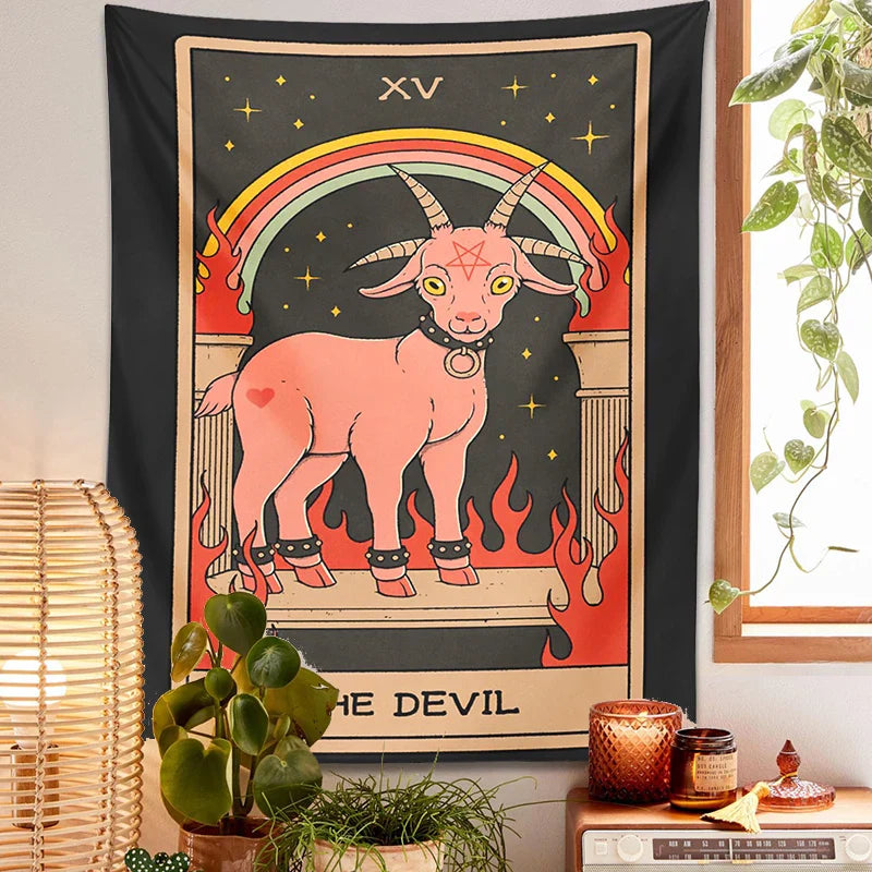 Decorbites™ Teufel Tarot Ziegen Wandhänger Tapisserie - Heimdekoration Hippie Studentenzimmer