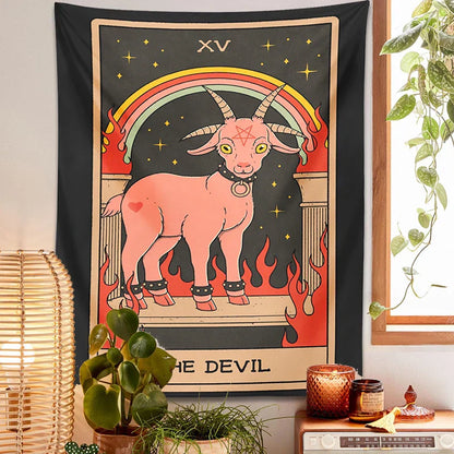 Decorbites™ Teufel Tarot Ziegen Wandhänger Tapisserie - Heimdekoration Hippie Studentenzimmer