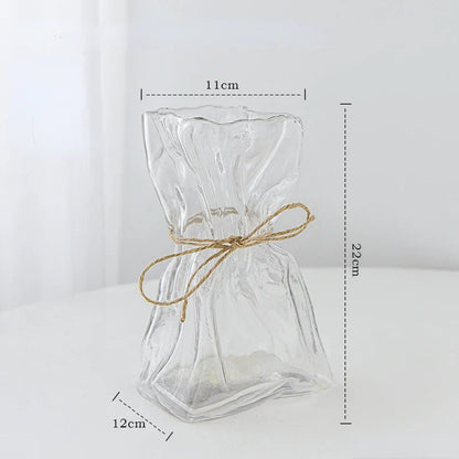 DecorBites™ Clear Glass Vase Irregularly Folded Handicraft Ornaments Hydroponic Flower Vases