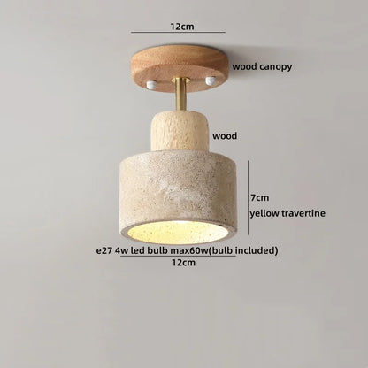 Decorbites™ Acryl-LED-Deckenleuchte Gelb Travertin-Holz-Baldachin Wabi-Sabi-Stil