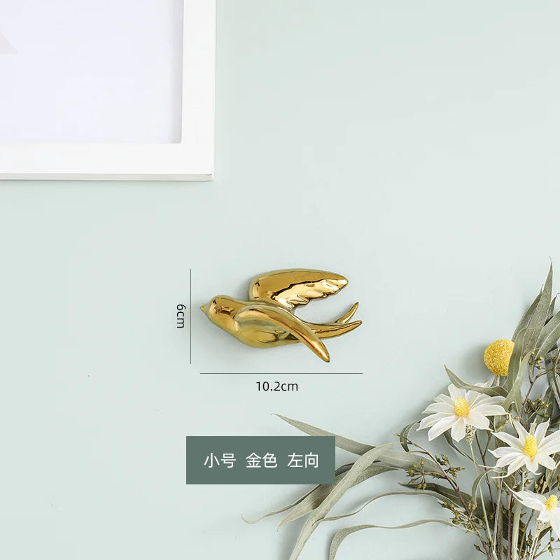 Decorbites™ Goldener Vogel-Schwalben-Skulptur Wanddekoration Dreidimensionale Handwerkskunst