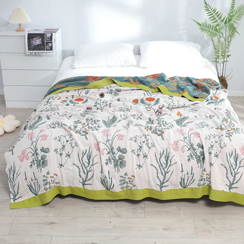 Decorbites™ Japanische Baumwoll-Einzelbettüberwurf mit Kissenhandtuch - Design mit Blumen und Vögeln