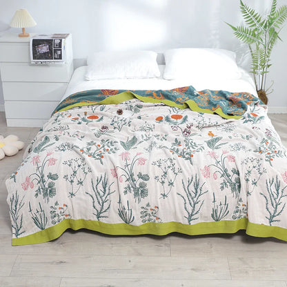 Decorbites™ Japanische Baumwoll-Einzelbettüberwurf mit Kissenhandtuch - Design mit Blumen und Vögeln