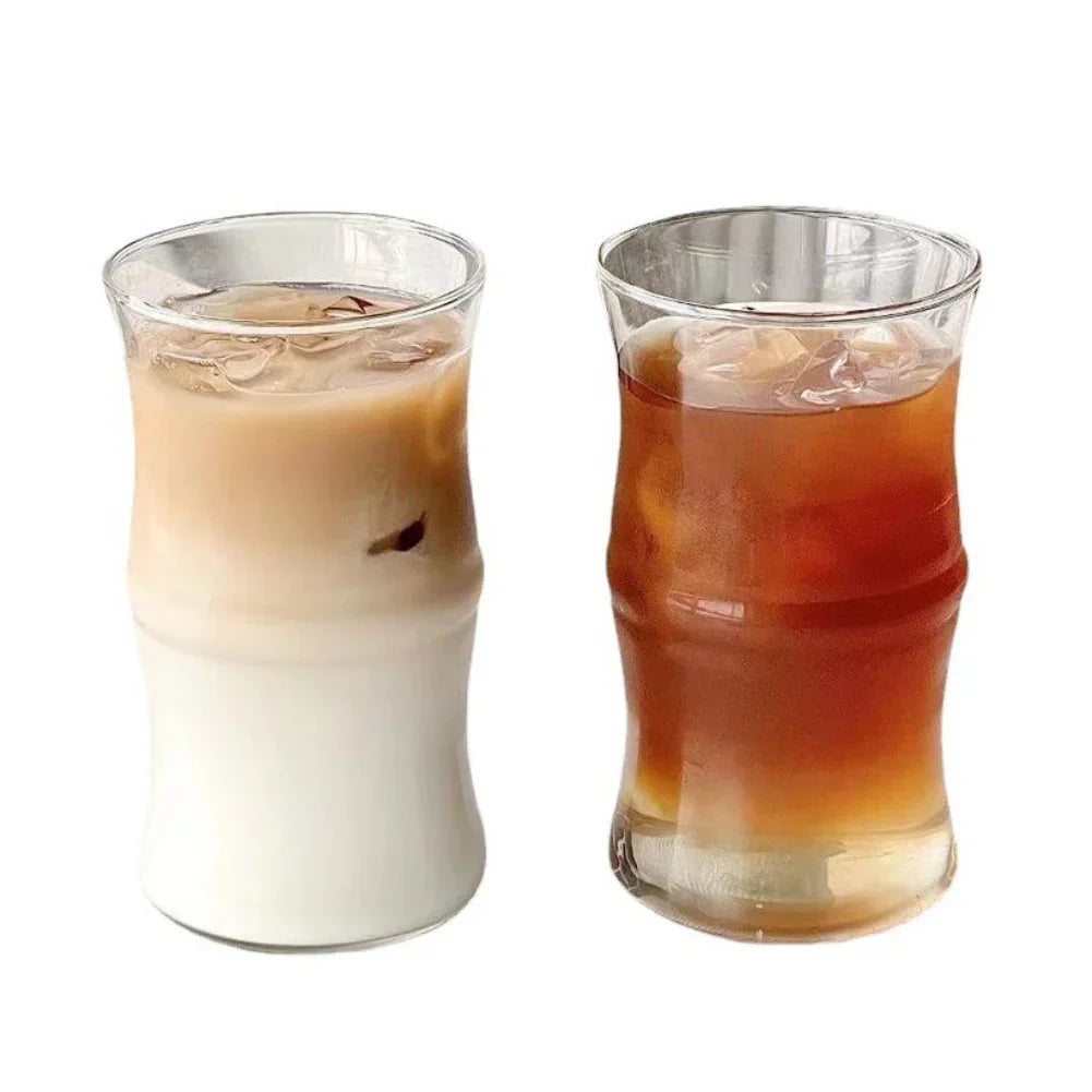 Decorbites™ Glas Bambus-Knoten-Becher – Süßer klarer Glas-Kaffeebecher für heiße oder kalte Getränke