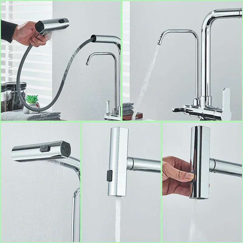 Decorbites™ 3-Modus-Wasserfall-Küchenarmatur mit 360°-Drehung und herausziehbarem Sprühkopf