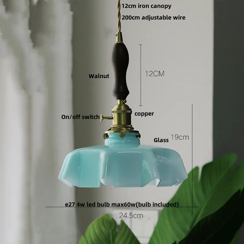 DecorBites™ Green Flower Glass Pendant Light for Kitchen Bar Restaurant, Modern Wire Adjustable Hanging Lamp
