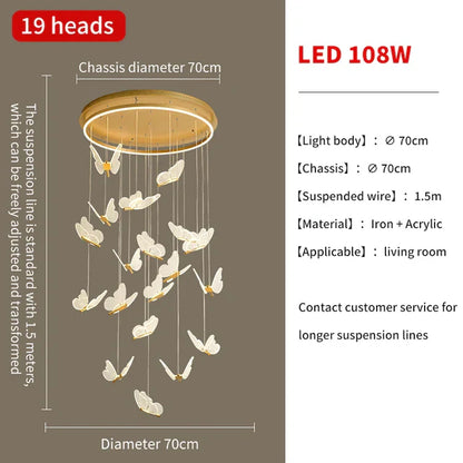 Decorbites™ Gold-LED-Schmetterlingsanhängerleuchten für Zuhause, Treppenhaus, Wohnzimmer, Schlafzimmer-Kronleuchter