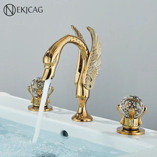 Decorbites™ Goldener Schwan-Kristall-Griff Badezimmer-Wasserhahn – Deckenmontierter Waschbecken-Mischbatterie