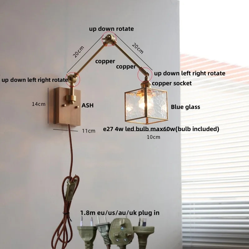 Decorbites™ LED-Wandlampe drehbar Glas Walnuss Schwingarme Flur Treppenlicht