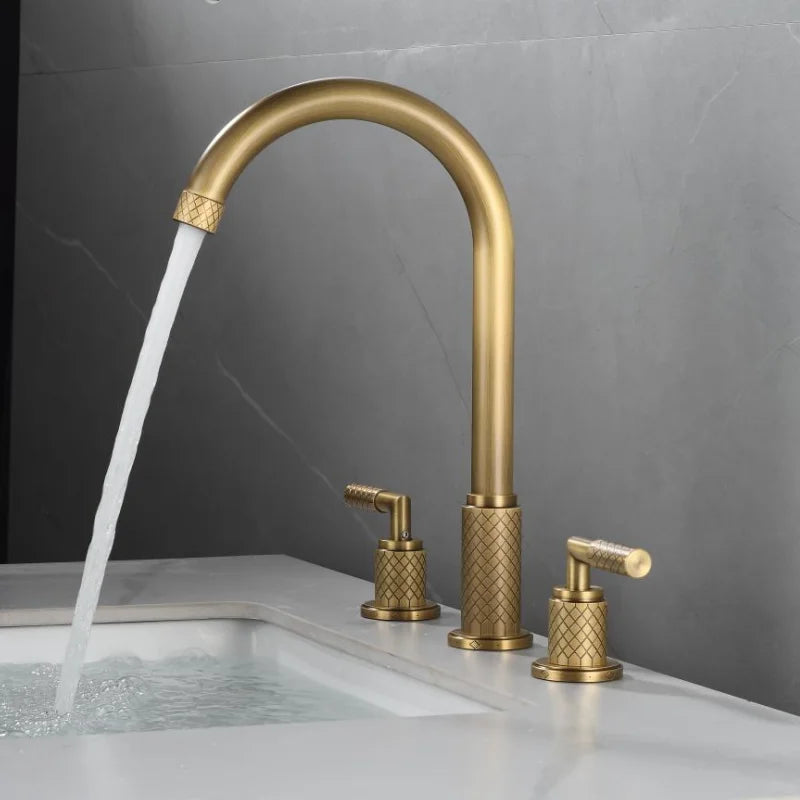 Decorbites™ Schwarzer Messing Beckenarmatur mit Wasserfall-Effekt und 3-Loch-Design