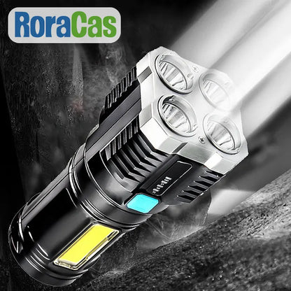 Decorbites™ LED-Taschenlampe: Hochleuchtstärke mit 4 Leuchtdioden, COB-Flächenstrahler, USB-aufladbare Outdoor-Fackel