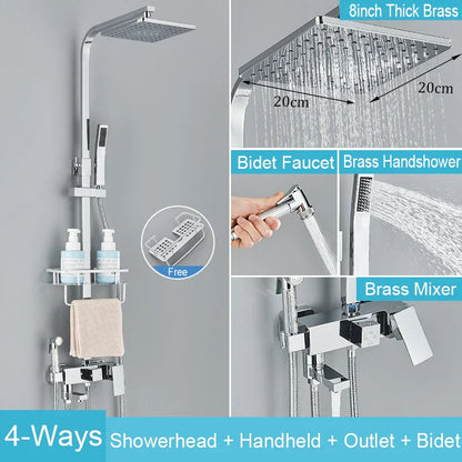 Decorbites™ Schwarzes Messing-Duscharmatur-Set Regendusche Badewannenarmatur mit Badezimmerregal