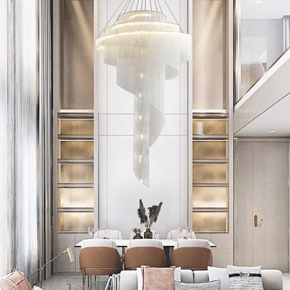 DecorBites™ Gold Tassel LED Chandelier for High Ceilings - Elegant Home Decor Lighting