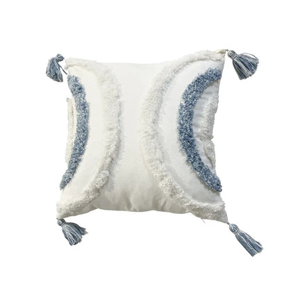DecorBites™ Geometric Diamond Tufted Embroidery Pillowcases - Blue & White Fringed, 45x45/30x50cm