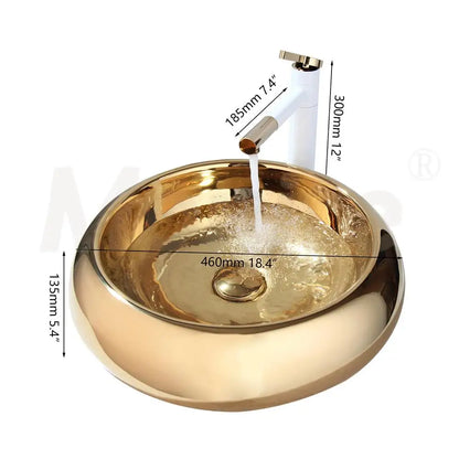 DecorBites™ Golden Plated Round Ceramic Luxury Bath Mixer Set with Brass Faucet & Pop Drain
