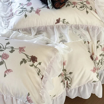 Decorbites™ Spitzen-Volants-Prinzessin-Baumwoll-Bettwäsche-Set, Blumen-Quiltbezug, Mädchen-Hochzeits-Heimtextilien