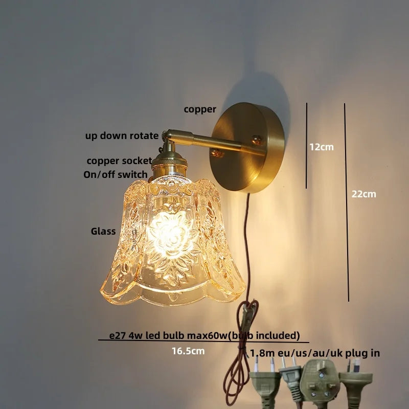 Decorbites™ Grüne Glas-LED-Wandleuchten mit Zugschalter Vintage-Stil Nachttischlampe