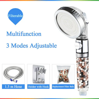 DecorBites™ 3-Function High Pressure Anion Filter Shower Head with Stop Button