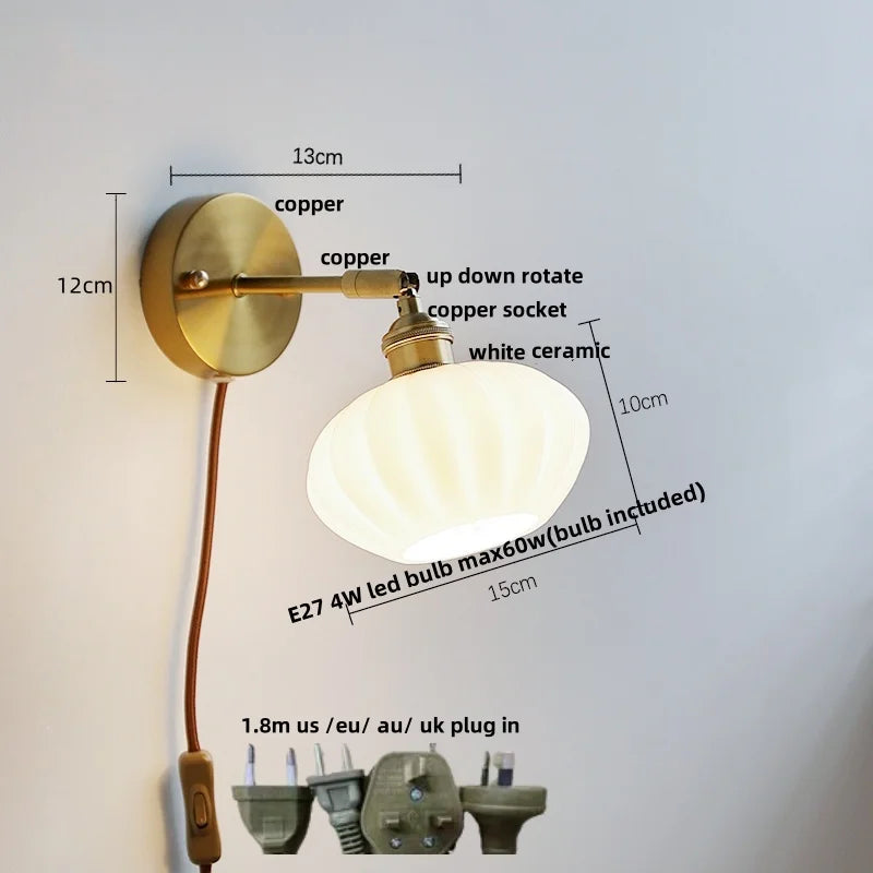 DecorBites™ Japanese Style LED Wall Sconce Glass Rotate Pull Chain Switch Stair Light