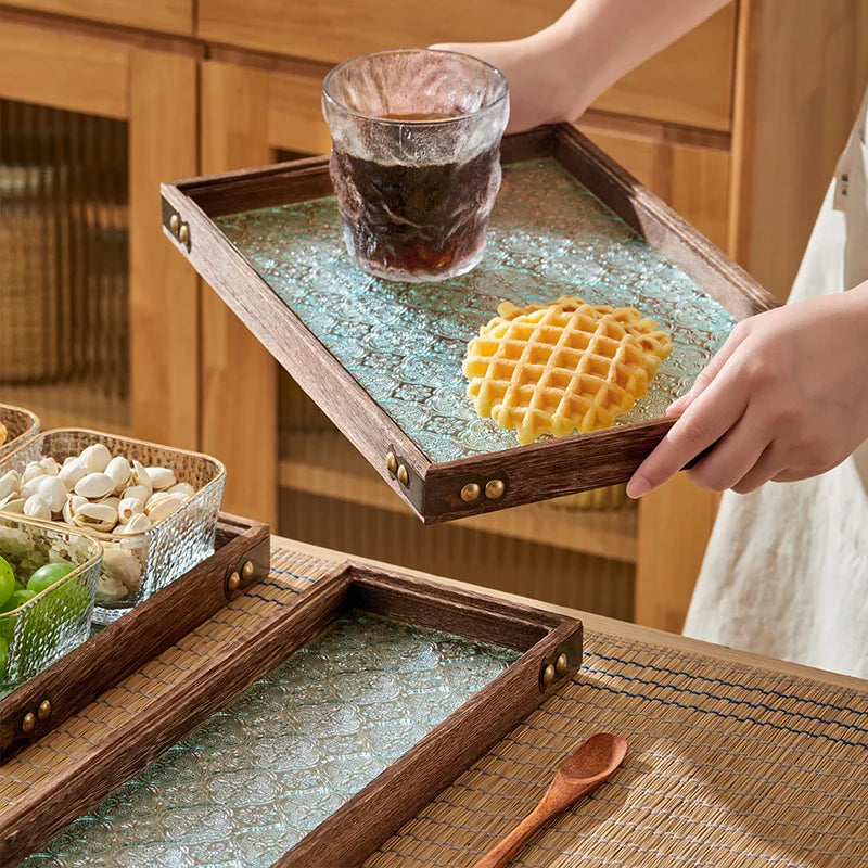 Glass Wood Serving Tray