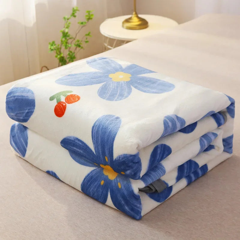 DecorBites™ Coral Fleece Flannel Flower Printed Blanket for Single/Queen/King Beds