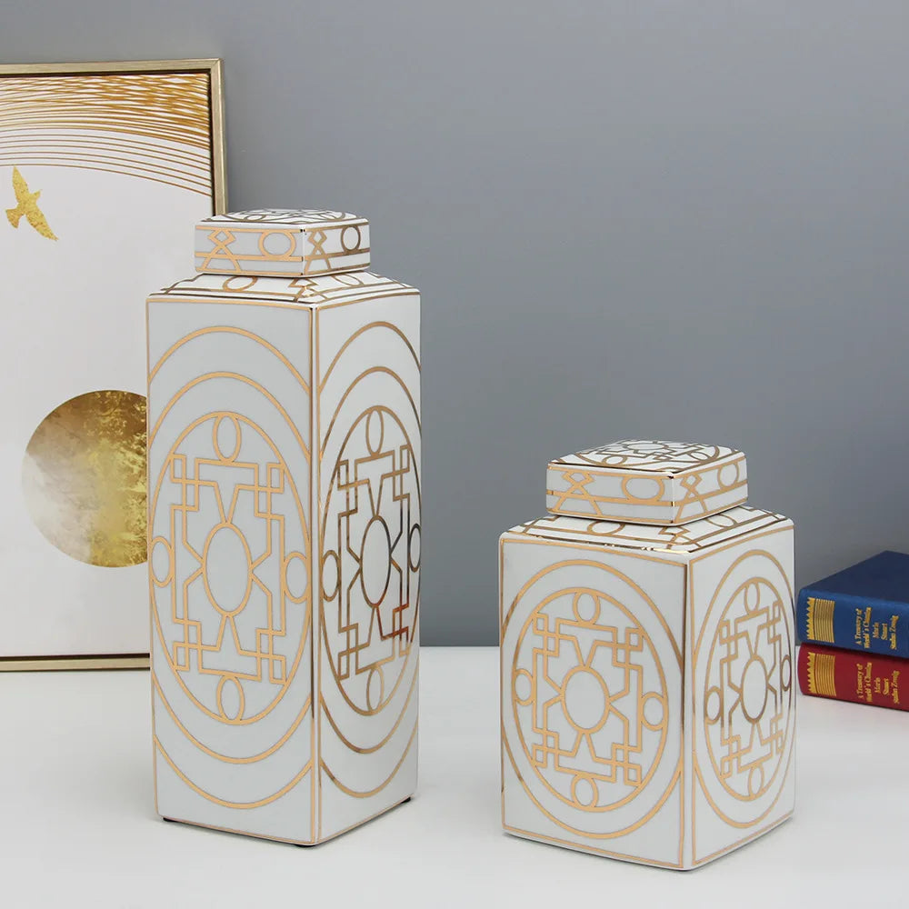 Gold Ceramic Cylinder Vase