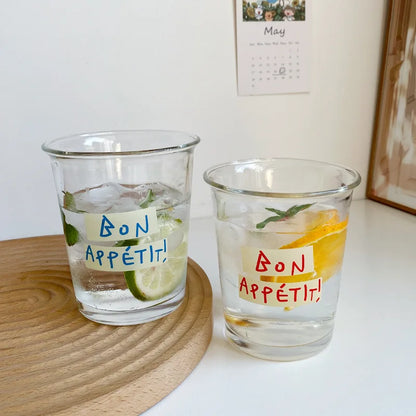 Decorbites™ 320ml Glas-Tumbler-Becher – Französischer Stil Bon Appétit Eiskaffee Saft Wasser Glas