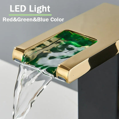 Decorbites™ LED Schwarzer Wasserfall Beckenarmatur: Deckengemontierter Hydroelektrischer Mischbatterie Hahn