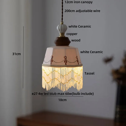Decorbites™ Braune Holz-Keramik-Quasten-LED-Pendantleuchten für moderne Innenraumbeleuchtung