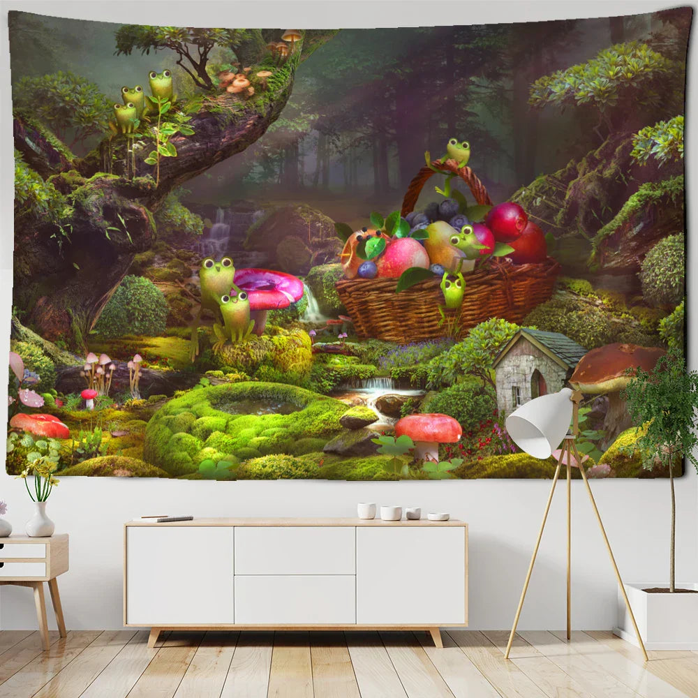 Decorbites™ Kleiner Frosch Tapisserie Wandbehang - Wald-Psychedelische Kunst für das Kinderzimmer