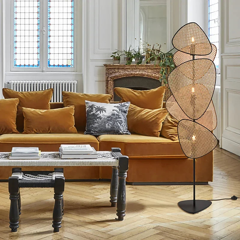Rattan Leaf Grid Chandelier