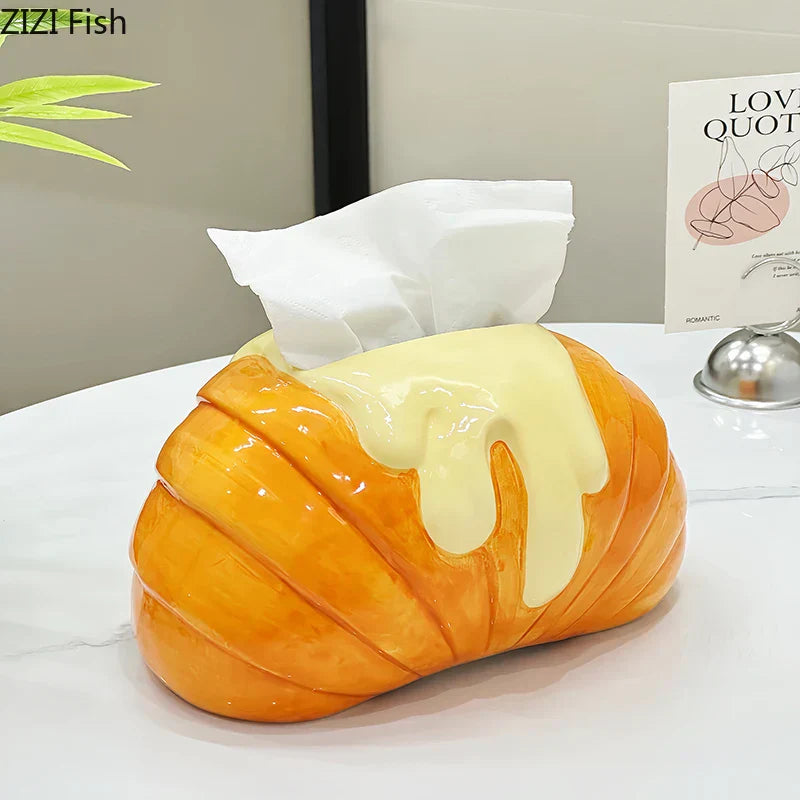 Decorbites™ Croissant Keramik-Papiertuchbox: Charmantes Tischdekorationselement für Couchtisch und Nachttisch