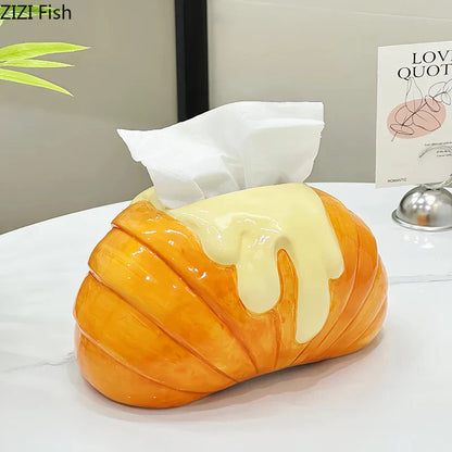 Decorbites™ Croissant Keramik-Papiertuchbox: Charmantes Tischdekorationselement für Couchtisch und Nachttisch