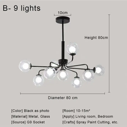 DecorBites™ Glass Ball Pendant Chandelier for Living Room Bedroom Dining Room
