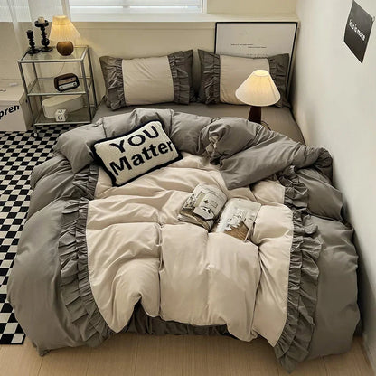 Decorbites™-Spitzen-Patchwork-Bettwäsche-Set, weiches Mikrofaser, für ein Voll-Queen-Größe-Bett mit Kissenbezug